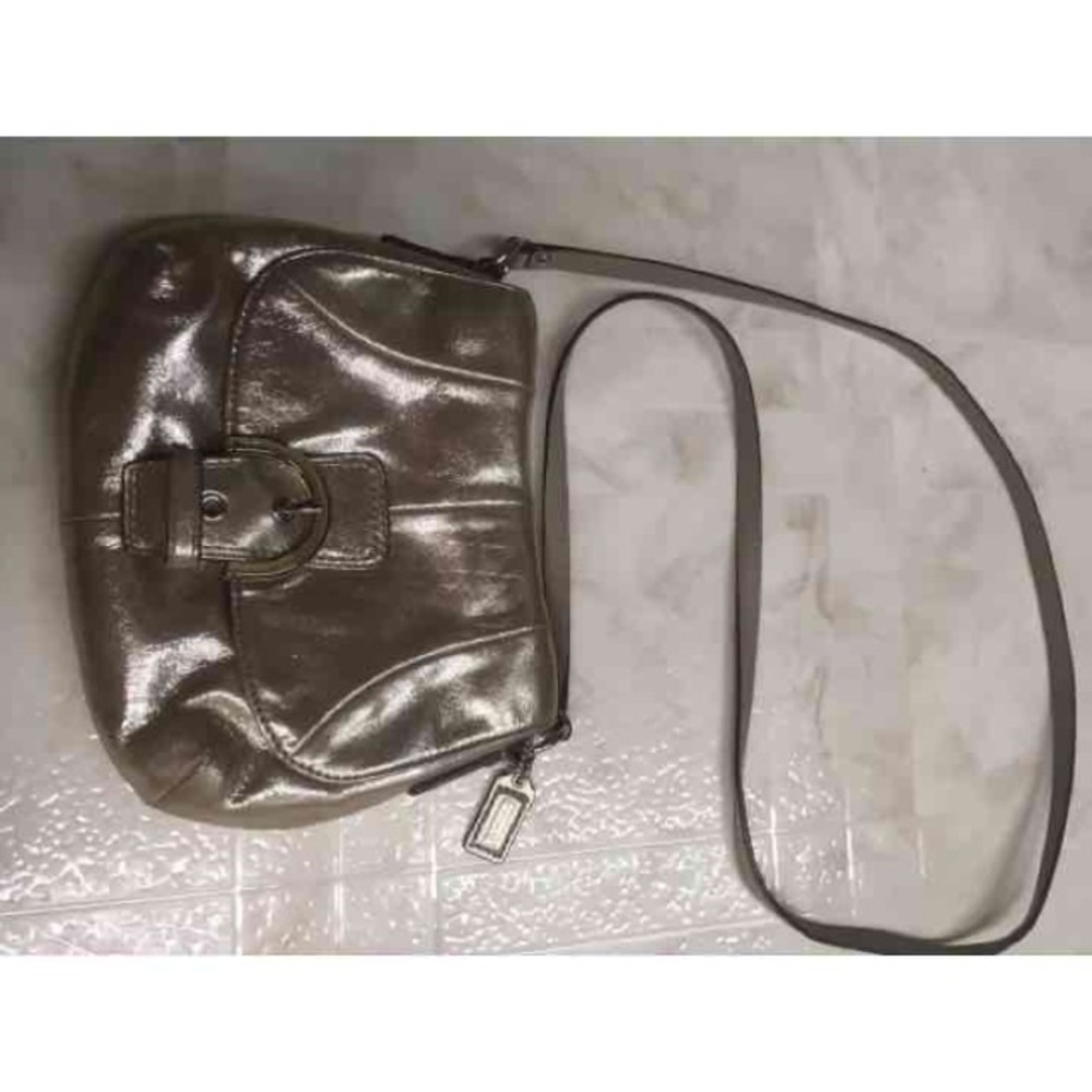 Coach ashley champagne glitter suede croasbody
